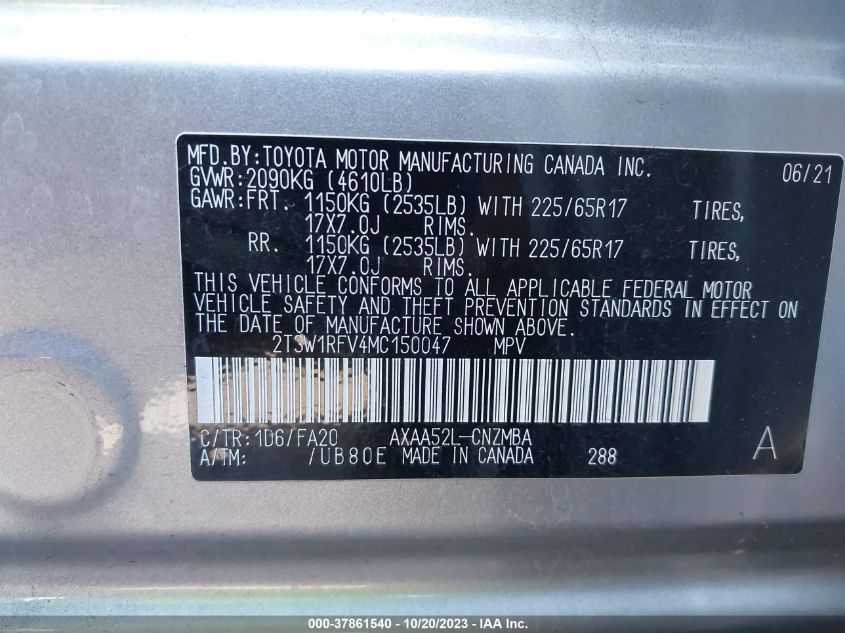 2021 TOYOTA RAV4 XLE - 2T3W1RFV4MC150047