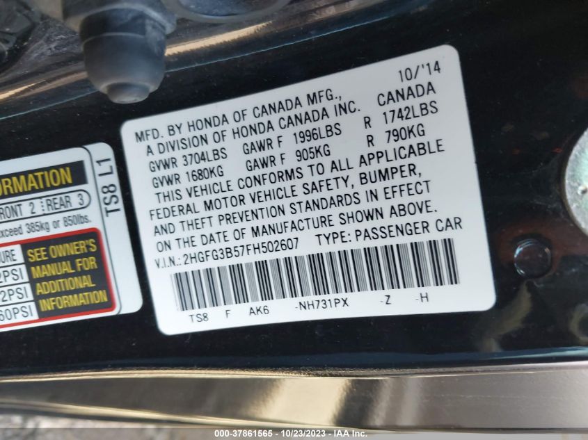 2015 HONDA CIVIC COUPE LX - 2HGFG3B57FH502607