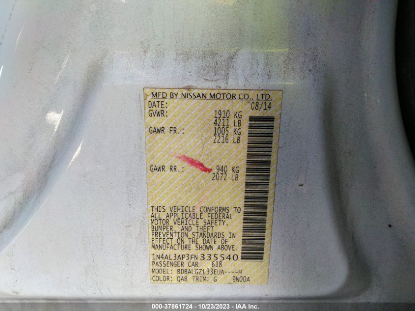 2015 NISSAN ALTIMA 2.5 S - 1N4AL3AP3FN335540
