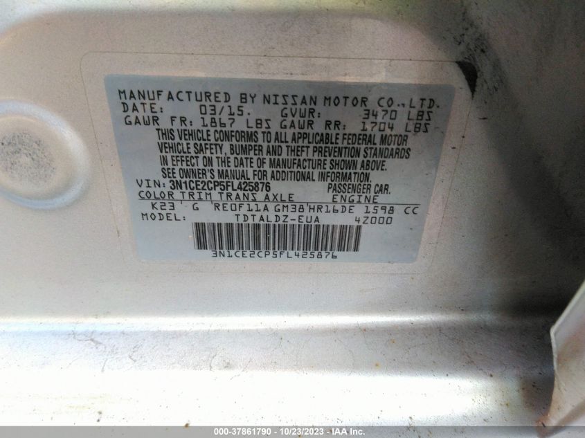 2015 NISSAN VERSA NOTE S/S PLUS/SV/SR/SL - 3N1CE2CP5FL425876