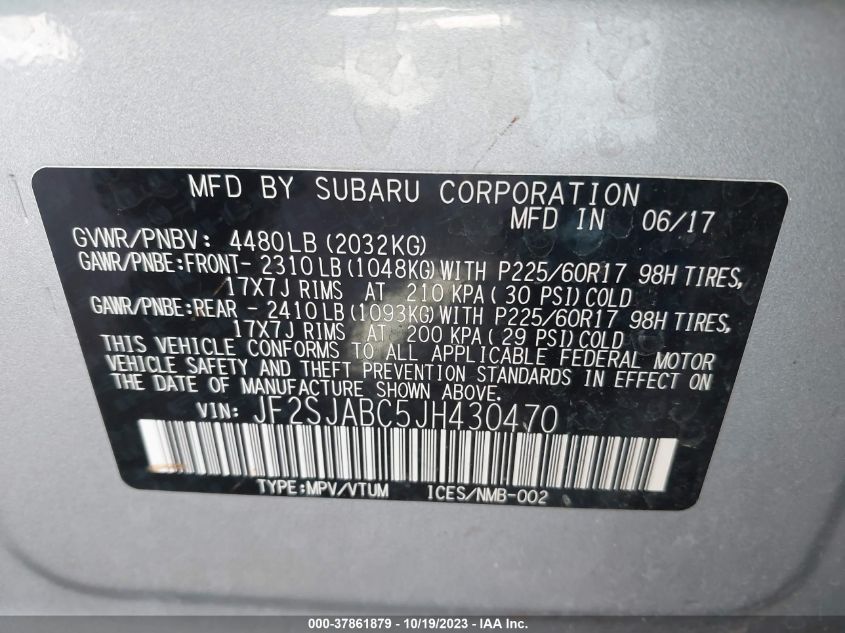 VIN JF2SJABC5JH430470 2018 SUBARU FORESTER
