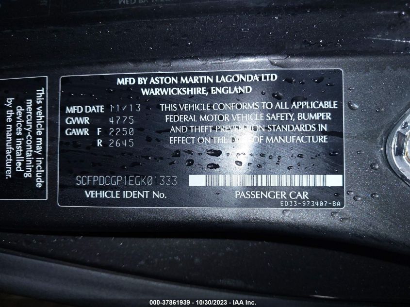 2014 ASTON MARTIN VANQUISH VOLANTE SCFPDCGP1EGK01333