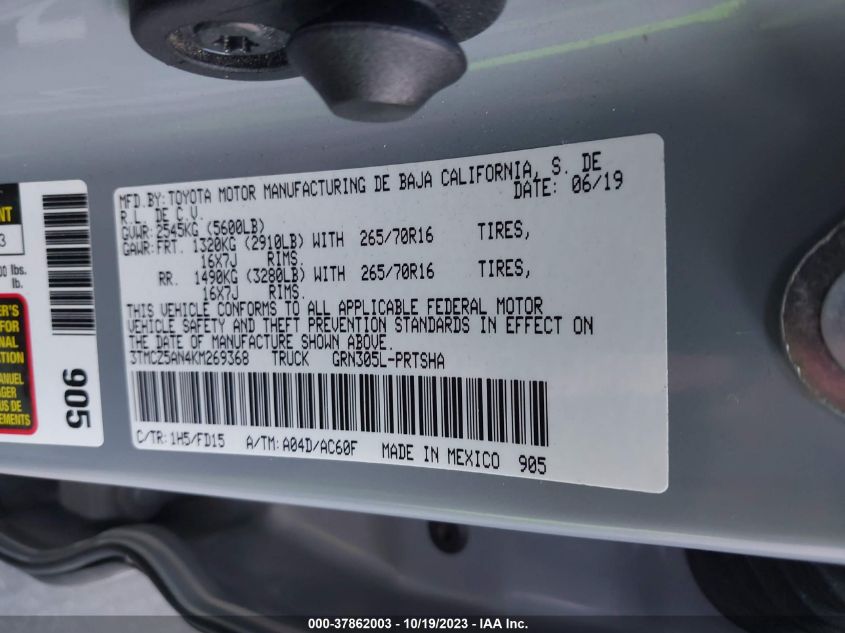 2019 TOYOTA TACOMA 4WD SR/SR5/TRD SPORT 3TMCZ5AN4KM269368