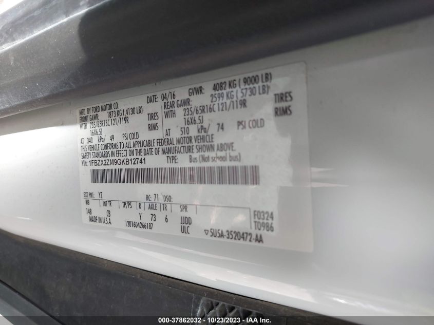 2016 FORD TRANSIT-350 XLT 1FBZX2ZM9GKB12741