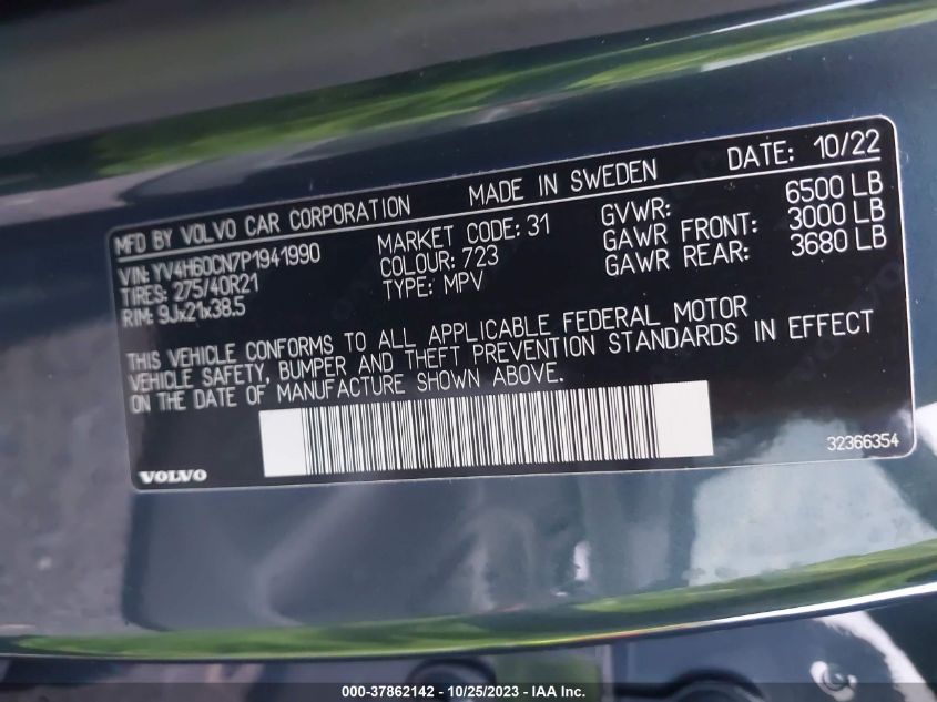 2023 VOLVO XC90 RECHARGE PLUG-IN HYBRID T8 PLUS BRIGHT THEME 7-SEATER - YV4H60CN7P1941990