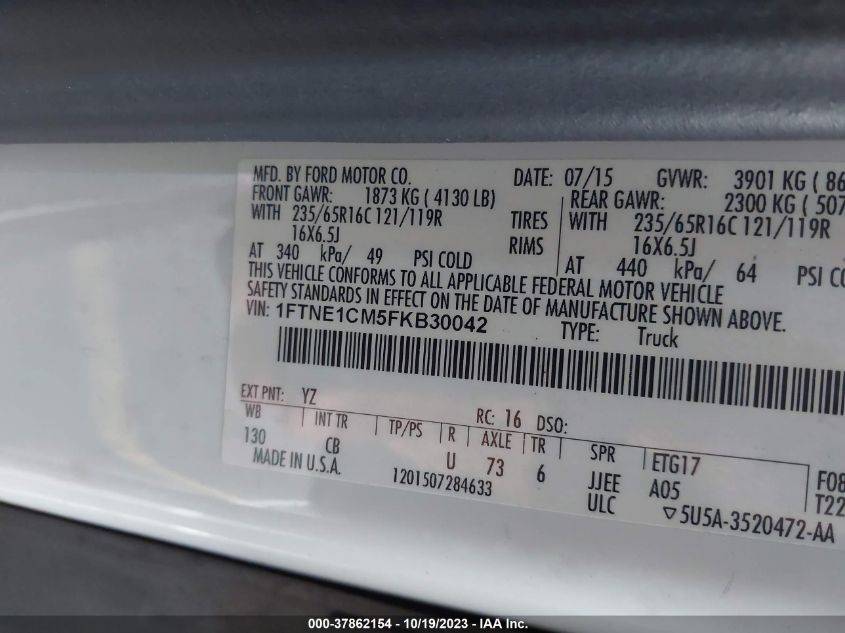 2015 FORD TRANSIT CARGO VAN 1FTNE1CM5FKB30042