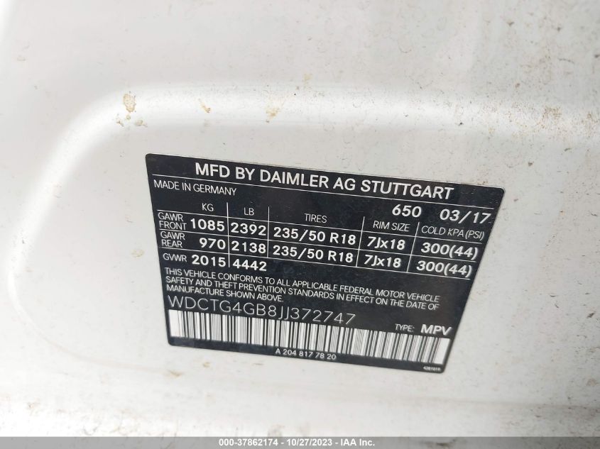 2018 MERCEDES-BENZ GLA 250 - WDCTG4GB8JJ372747