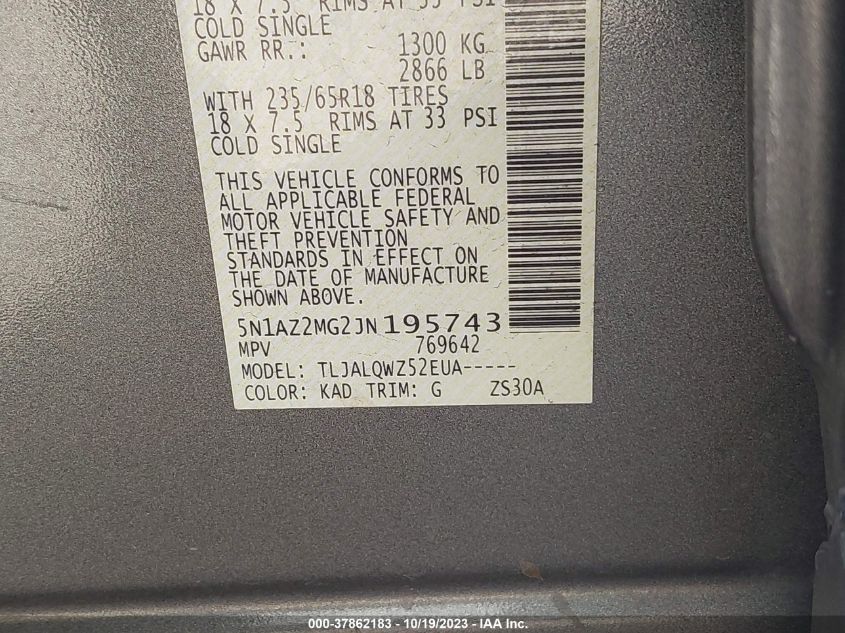2018 NISSAN MURANO SV - 5N1AZ2MG2JN195743