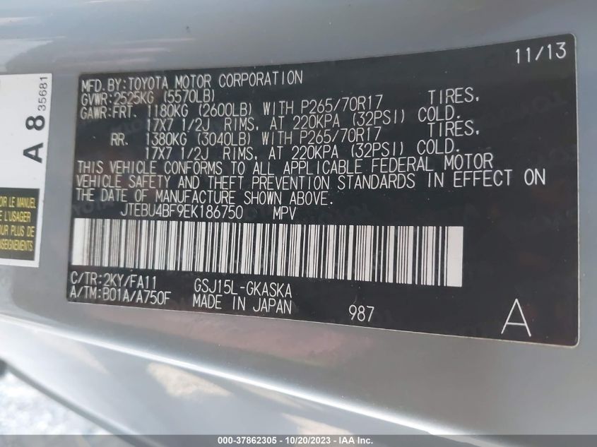 2014 TOYOTA FJ CRUISER JTEBU4BF9EK186750