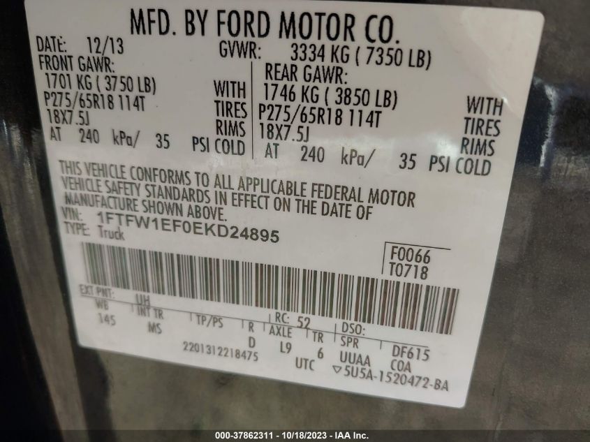 2014 FORD F-150 XL/XLT/STX/FX4/LARIAT - 1FTFW1EF0EKD24895