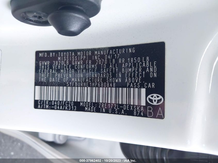 2017 TOYOTA COROLLA L/LE/XLE/SE - 5YFBURHE1HP680848