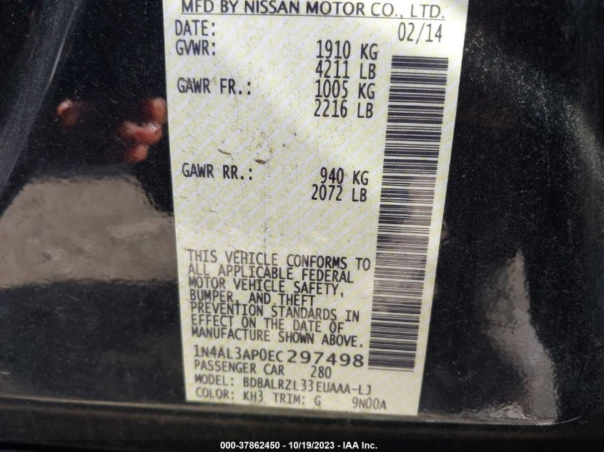 2014 NISSAN ALTIMA 2.5 S - 1N4AL3AP0EC297498