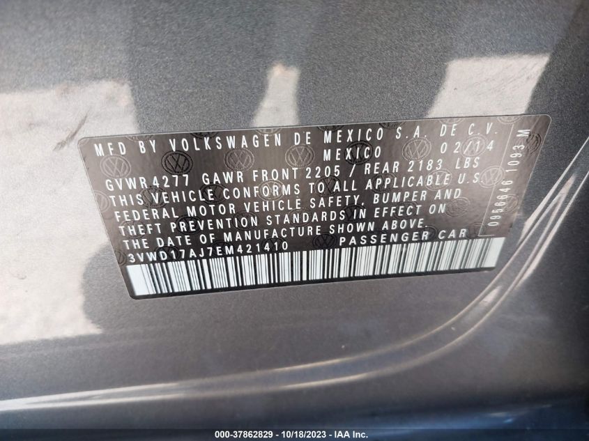 2014 VOLKSWAGEN JETTA SEDAN SE 3VWD17AJ7EM421410
