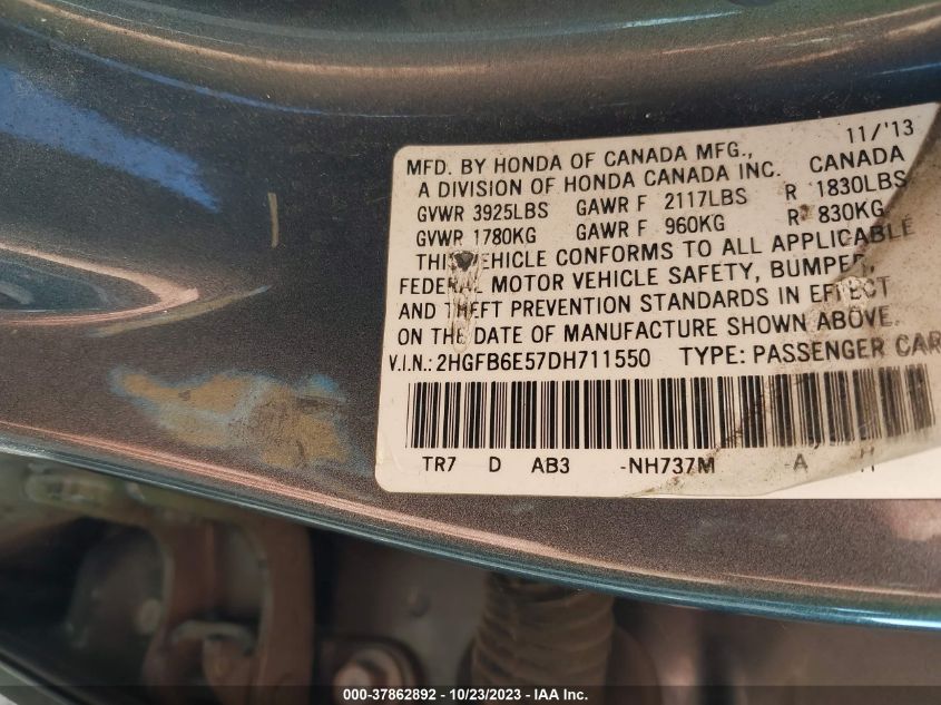 2013 HONDA CIVIC SDN SI - 2HGFB6E57DH711550