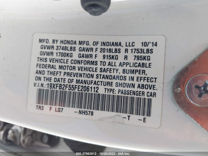 2015 HONDA CIVIC LX - 19XFB2F55FE206112