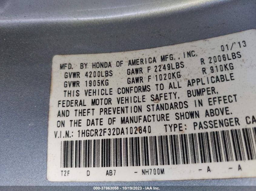 2013 HONDA ACCORD LX - 1HGCR2F32DA102840