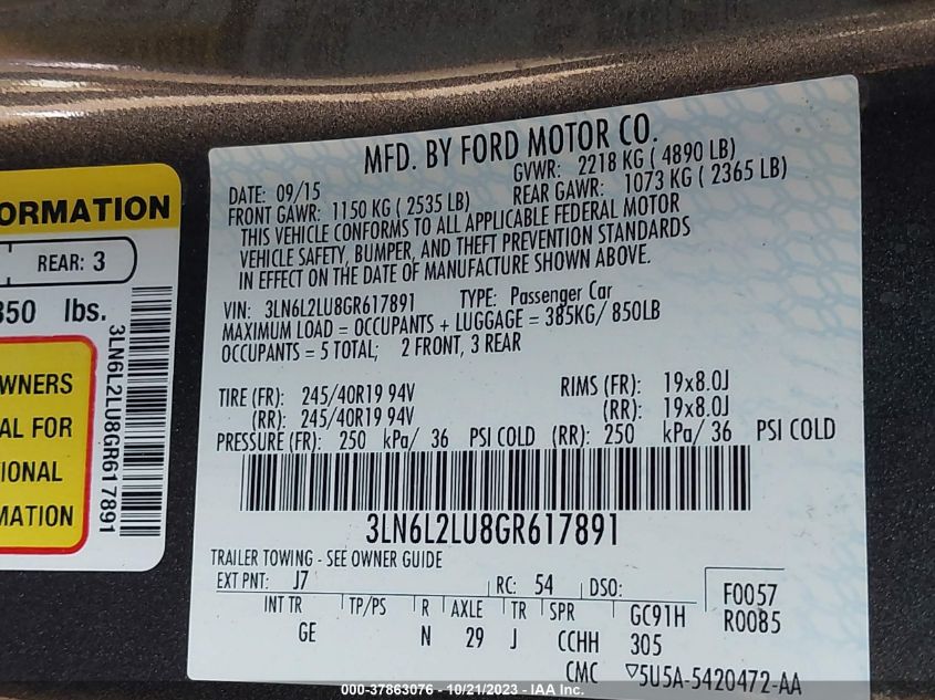 2016 LINCOLN MKZ HYBRID 3LN6L2LU8GR617891