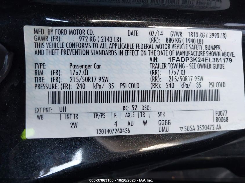 2014 FORD FOCUS SE - 1FADP3K24EL381179