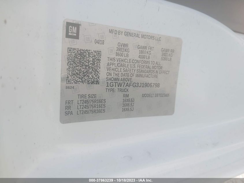 2018 GMC SAVANA CARGO VAN 1GTW7AFG3J1906798