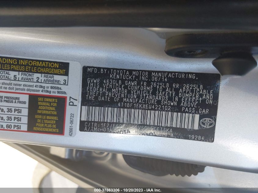 2014 TOYOTA CAMRY L/LE/XLE/SE/SE SPORT - 4T1BF1FKXEU422102