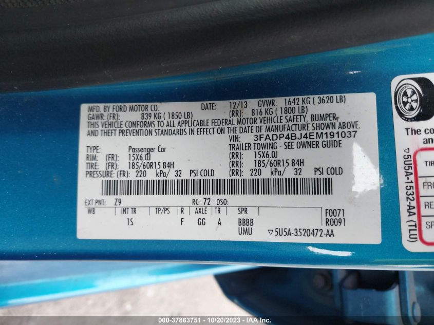 2014 FORD FIESTA SE - 3FADP4BJ4EM191037