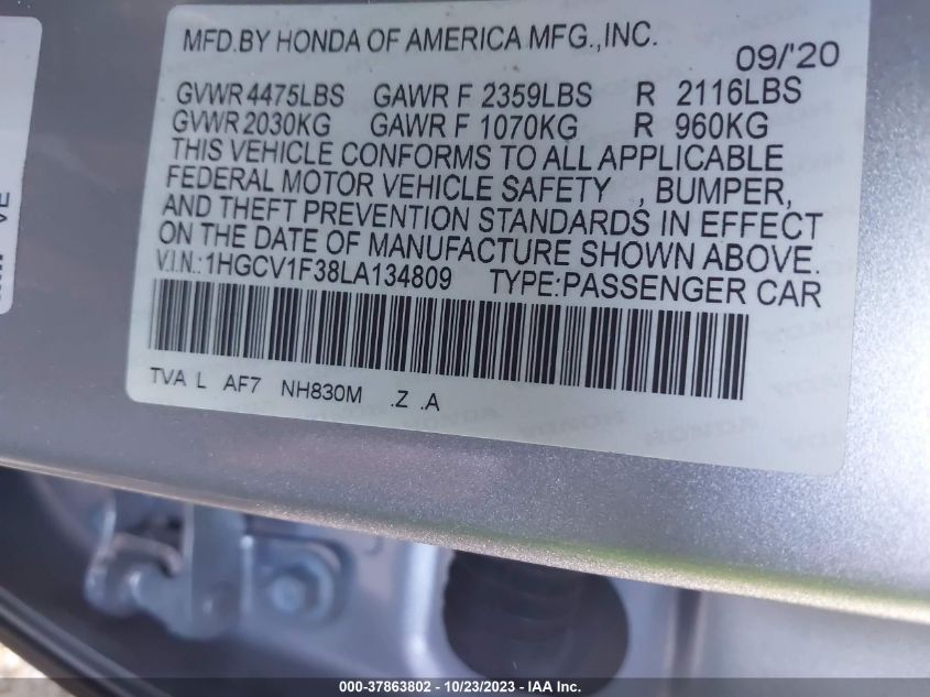2020 HONDA ACCORD SPORT - 1HGCV1F38LA134809