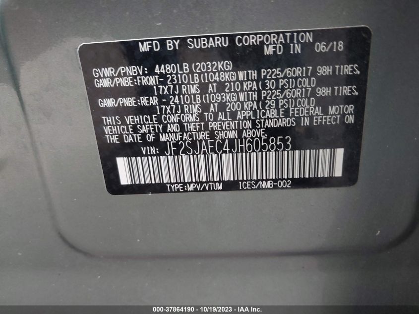 2018 SUBARU FORESTER 2.5I PREMIUM - JF2SJAEC4JH605853
