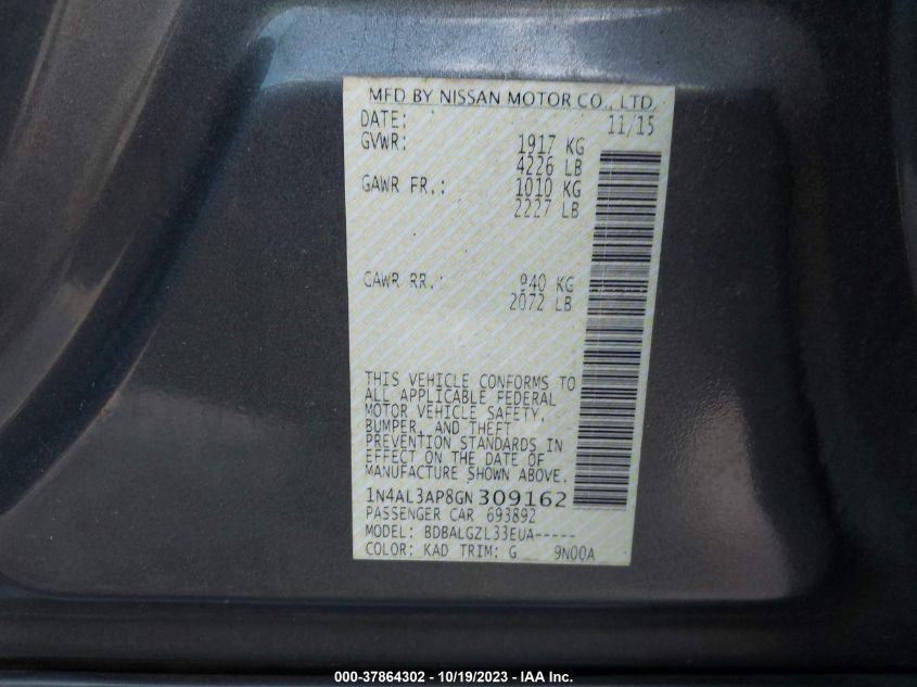 2016 NISSAN ALTIMA 2.5 S - 1N4AL3AP8GN309162