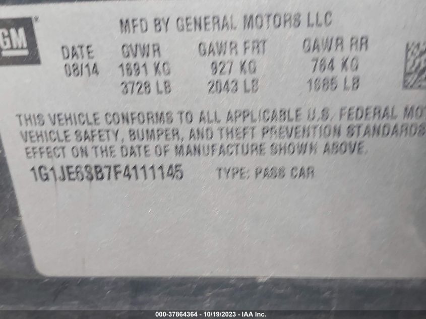 2015 CHEVROLET SONIC LTZ - 1G1JE6SB7F4111145