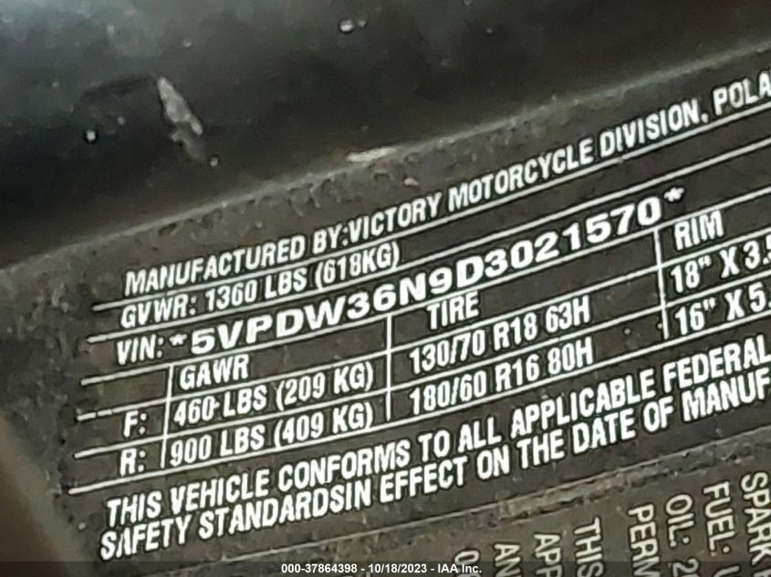 2013 VICTORY MOTORCYCLES CROSS COUNTRY - 5VPDW36N9D3021570