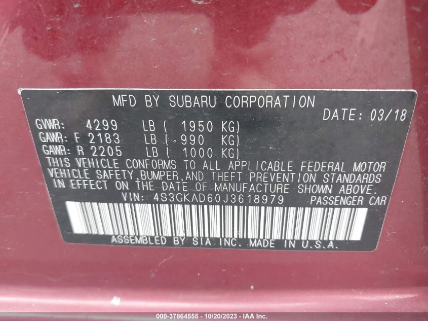 2018 SUBARU IMPREZA PREMIUM - 4S3GKAD60J3618979