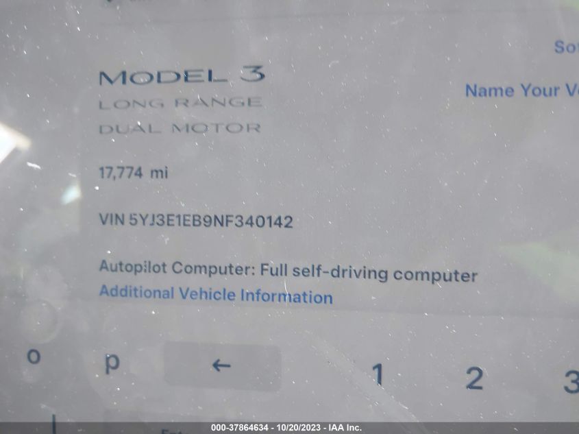 2022 TESLA MODEL 3 LONG RANGE - 5YJ3E1EB9NF340142