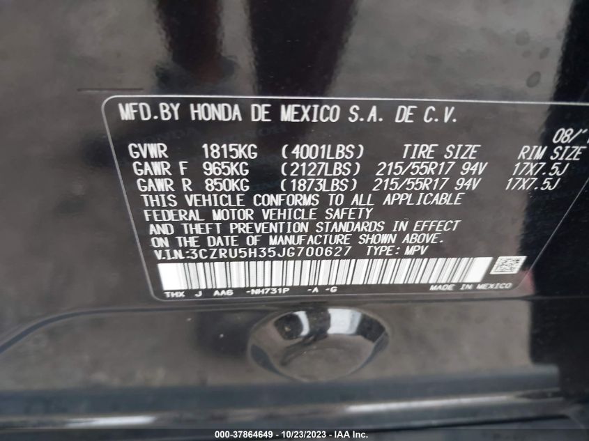 2018 HONDA HR-V LX - 3CZRU5H35JG700627