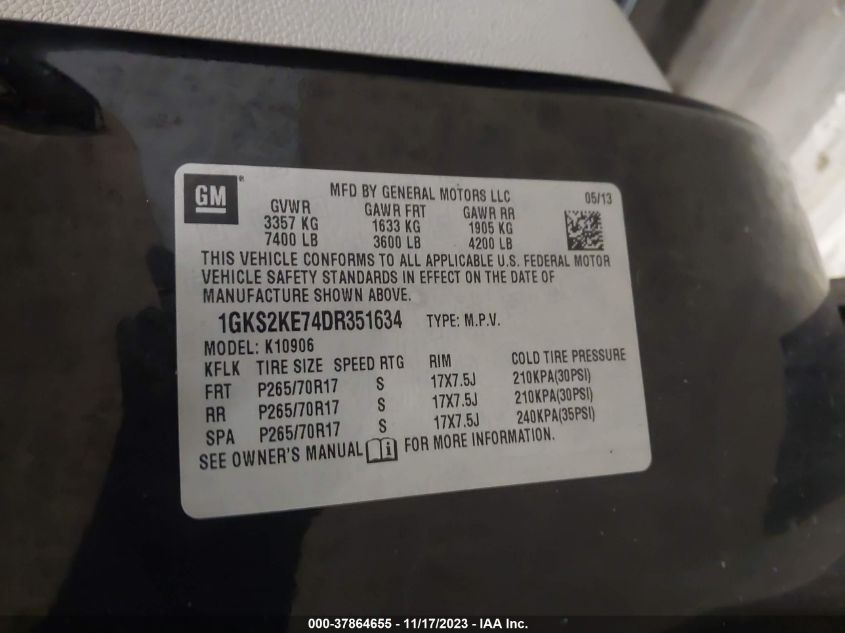 2013 GMC YUKON XL 1500 SLT 1GKS2KE74DR351634