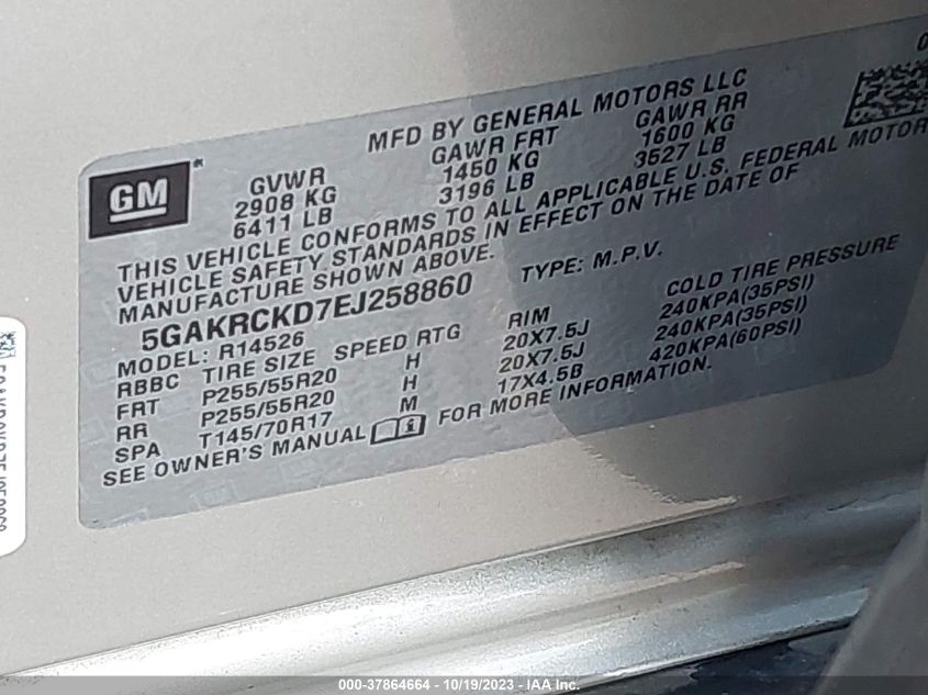2014 BUICK ENCLAVE PREMIUM - 5GAKRCKD7EJ258860