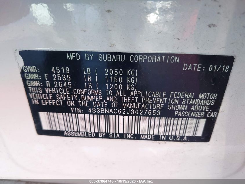 2018 SUBARU LEGACY PREMIUM - 4S3BNAC62J3027653