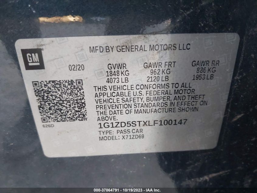2020 CHEVROLET MALIBU LT - 1G1ZD5STXLF100147