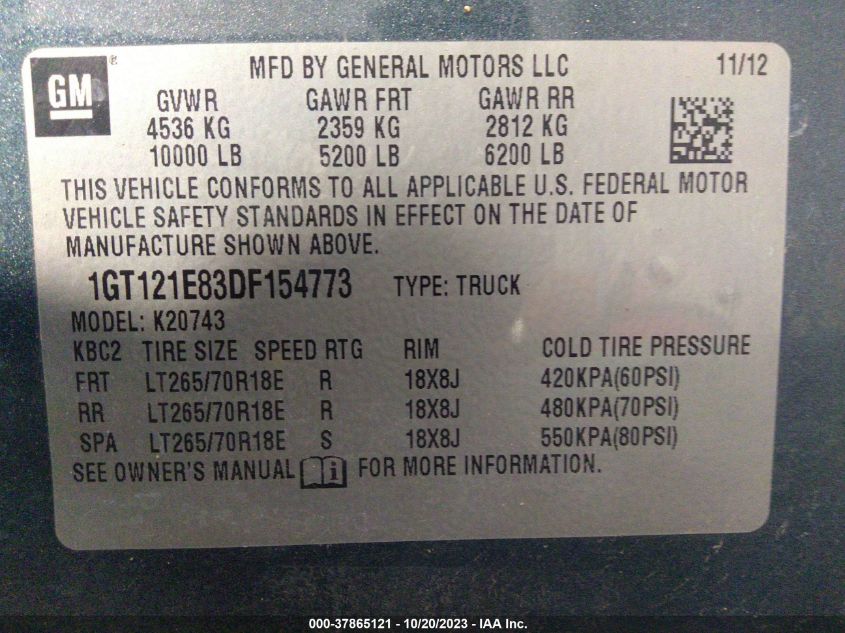 2013 GMC SIERRA 2500HD SLT - 1GT121E83DF154773