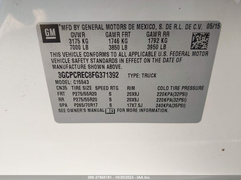2015 CHEVROLET SILVERADO 1500 LT - 3GCPCREC8FG371392