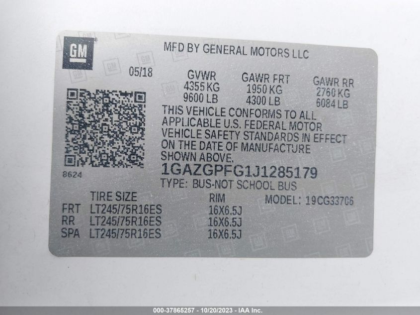 2018 CHEVROLET EXPRESS 3500 LT 1GAZGPFG1J1285179