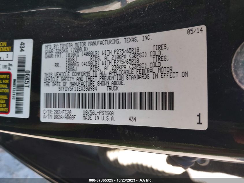 2014 TOYOTA TUNDRA 4WD TRUCK SR5 5TFDY5F11EX390984