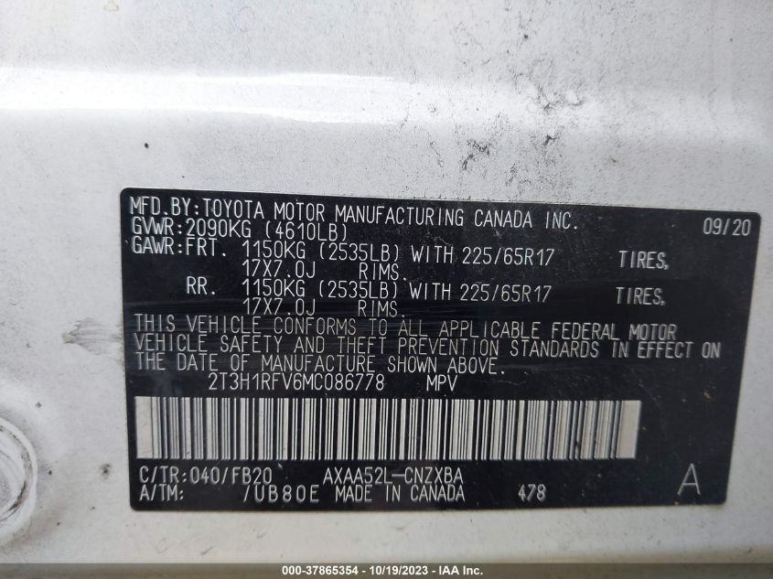 2021 TOYOTA RAV4 LE - 2T3H1RFV6MC086778