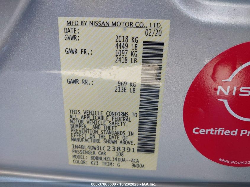 2020 NISSAN ALTIMA SV - 1N4BL4DW3LC238391