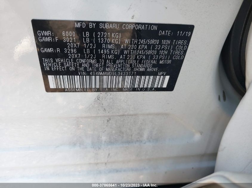 2020 SUBARU ASCENT LIMITED - 4S4WMAMD9L3433171
