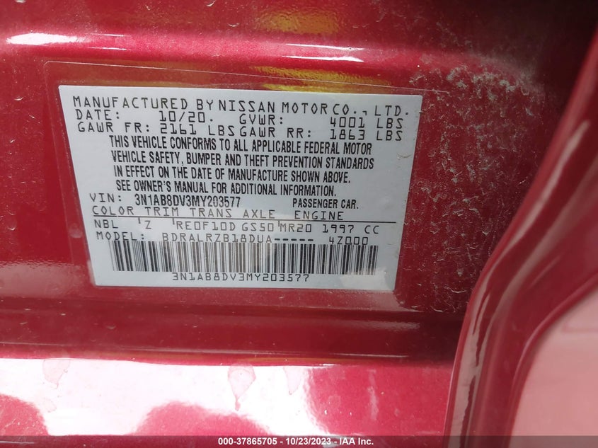 VIN 3N1AB8DV3MY203577 2021 NISSAN SENTRA SR
