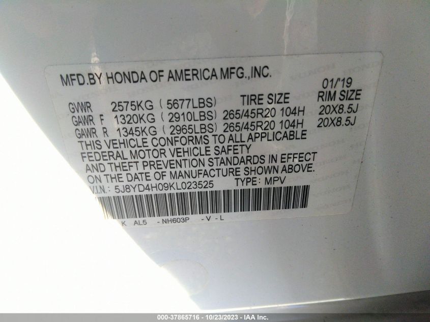 2019 ACURA MDX W/TECHNOLOGY/A-SPEC PKG - 5J8YD4H09KL023525