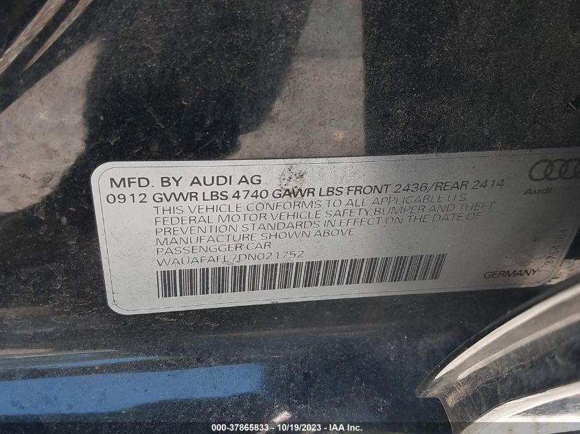 WAUAFAFL7DN021752 | 2013 AUDI A4