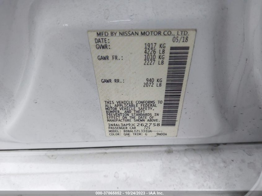 2018 NISSAN ALTIMA 2.5 SV - 1N4AL3AP9JC262758