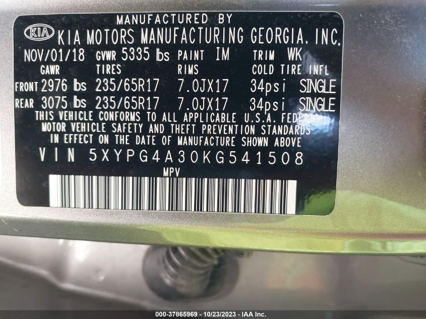 2019 KIA SORENTO LX - 5XYPG4A30KG541508