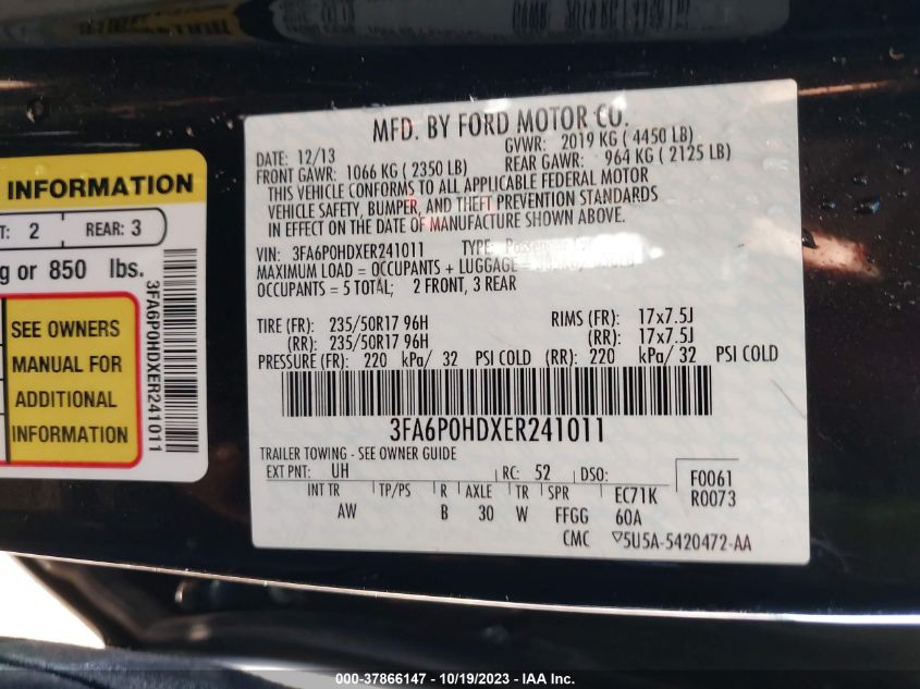 2014 FORD FUSION SE - 3FA6P0HDXER241011